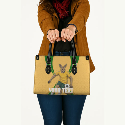 Personalized Australia Soccer Kangaroo Leather Bag Gold Green Aussie Football Mascot Dynamic Sports Graphic