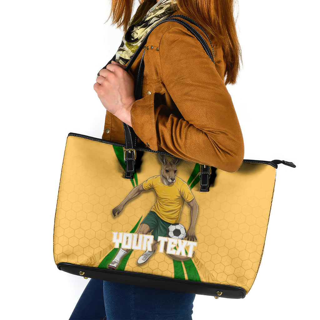 Personalized Australia Soccer Kangaroo Leather Tote Bag Gold Green Aussie Football Mascot Dynamic Sports Graphic