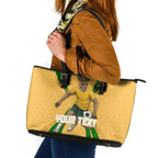 Personalized Australia Soccer Kangaroo Leather Tote Bag Gold Green Aussie Football Mascot Dynamic Sports Graphic