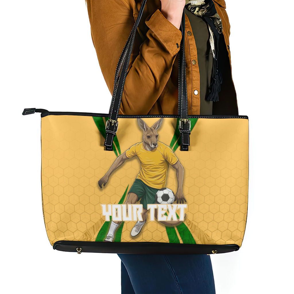 Personalized Australia Soccer Kangaroo Leather Tote Bag Gold Green Aussie Football Mascot Dynamic Sports Graphic
