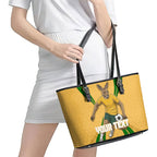 Personalized Australia Soccer Kangaroo Leather Tote Bag Gold Green Aussie Football Mascot Dynamic Sports Graphic