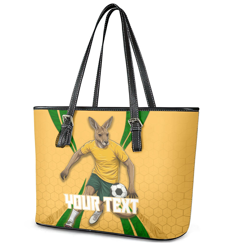 Personalized Australia Soccer Kangaroo Leather Tote Bag Gold Green Aussie Football Mascot Dynamic Sports Graphic