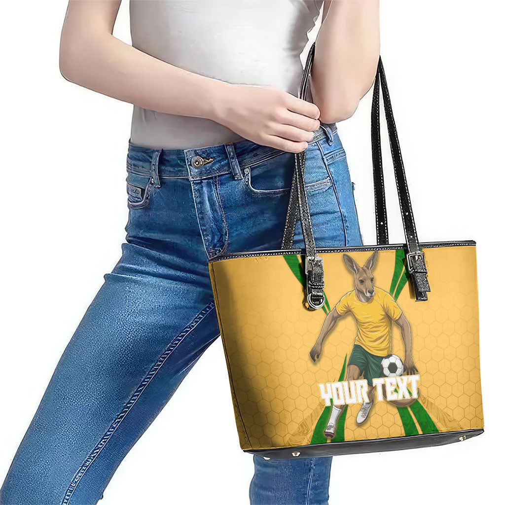 Personalized Australia Soccer Kangaroo Leather Tote Bag Gold Green Aussie Football Mascot Dynamic Sports Graphic