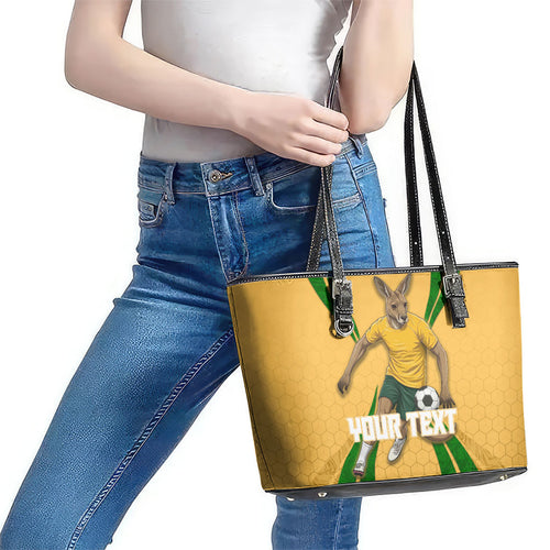 Personalized Australia Soccer Kangaroo Leather Tote Bag Gold Green Aussie Football Mascot Dynamic Sports Graphic