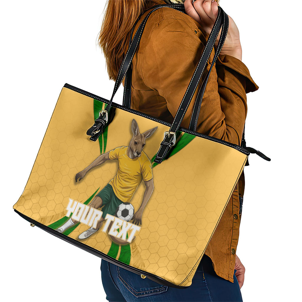 Personalized Australia Soccer Kangaroo Leather Tote Bag Gold Green Aussie Football Mascot Dynamic Sports Graphic