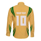 Personalized Australia Soccer Kangaroo Long Sleeve Button Shirt Gold Green Aussie Football Mascot Dynamic Sports Graphic