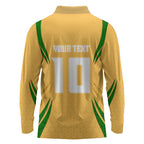 Personalized Australia Soccer Kangaroo Long Sleeve Polo Shirt Gold Green Aussie Football Mascot Dynamic Sports Graphic