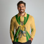 Personalized Australia Soccer Kangaroo Long Sleeve Polo Shirt Gold Green Aussie Football Mascot Dynamic Sports Graphic