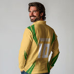 Personalized Australia Soccer Kangaroo Long Sleeve Polo Shirt Gold Green Aussie Football Mascot Dynamic Sports Graphic