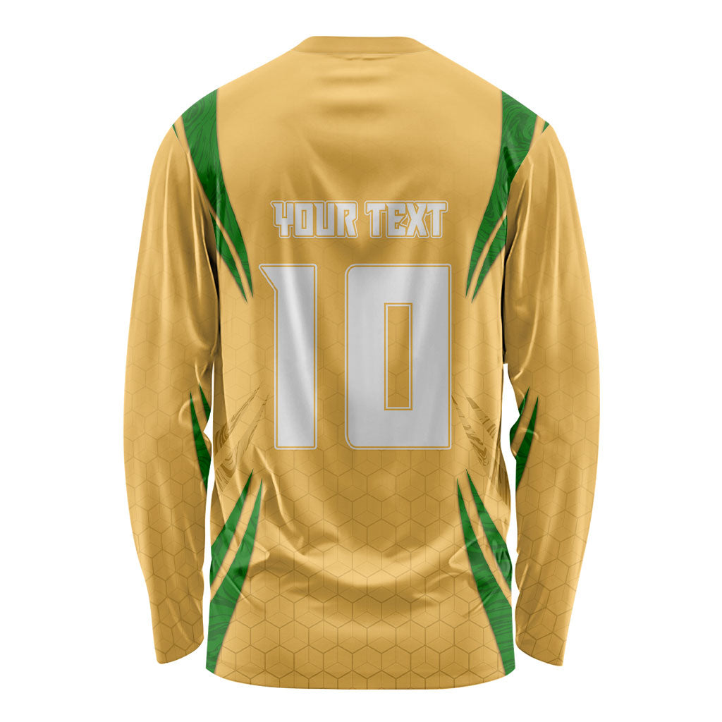 Personalized Australia Soccer Kangaroo Long Sleeve Shirt Gold Green Aussie Football Mascot Dynamic Sports Graphic