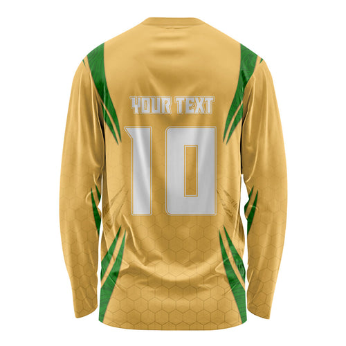 Personalized Australia Soccer Kangaroo Long Sleeve Shirt Gold Green Aussie Football Mascot Dynamic Sports Graphic