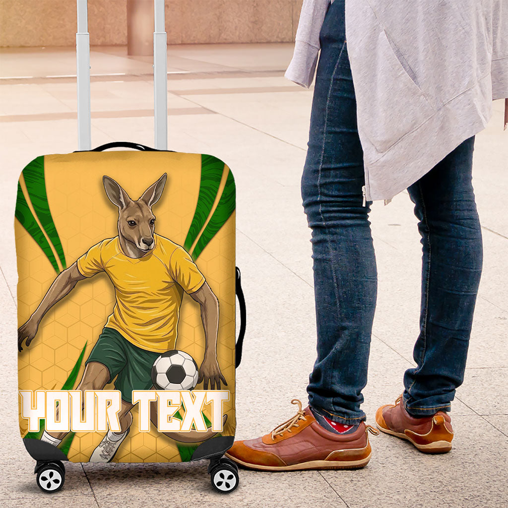 Personalized Australia Soccer Kangaroo Luggage Cover Gold Green Aussie Football Mascot Dynamic Sports Graphic