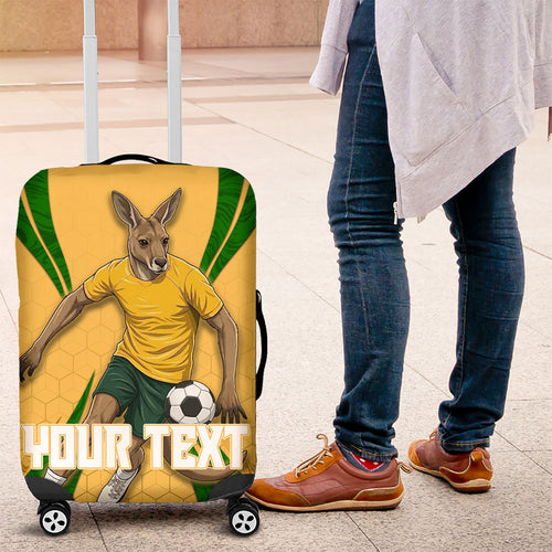 Personalized Australia Soccer Kangaroo Luggage Cover Gold Green Aussie Football Mascot Dynamic Sports Graphic