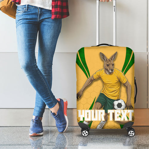 Personalized Australia Soccer Kangaroo Luggage Cover Gold Green Aussie Football Mascot Dynamic Sports Graphic