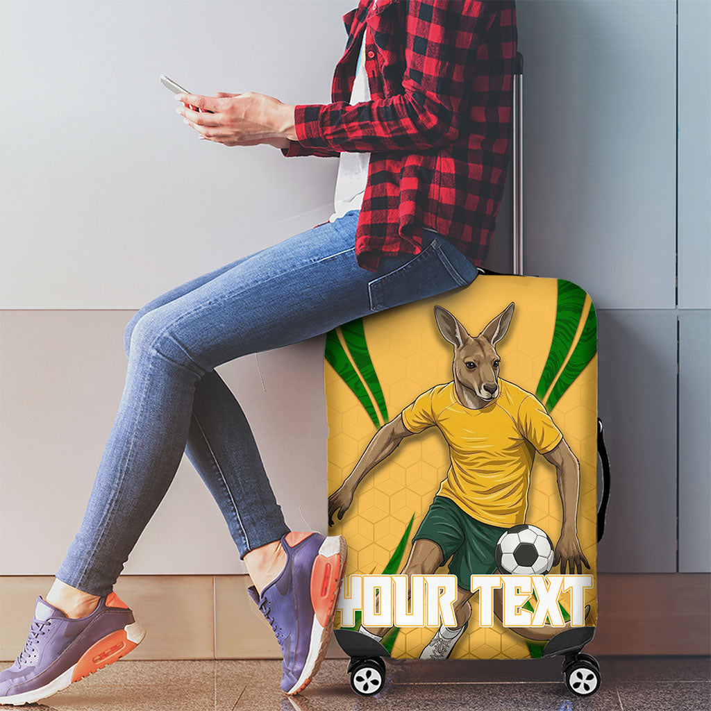 Personalized Australia Soccer Kangaroo Luggage Cover Gold Green Aussie Football Mascot Dynamic Sports Graphic