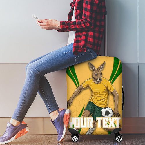 Personalized Australia Soccer Kangaroo Luggage Cover Gold Green Aussie Football Mascot Dynamic Sports Graphic