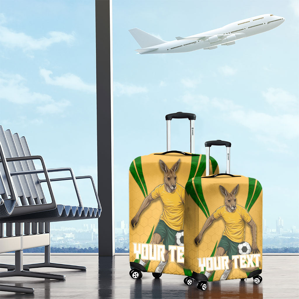 Personalized Australia Soccer Kangaroo Luggage Cover Gold Green Aussie Football Mascot Dynamic Sports Graphic