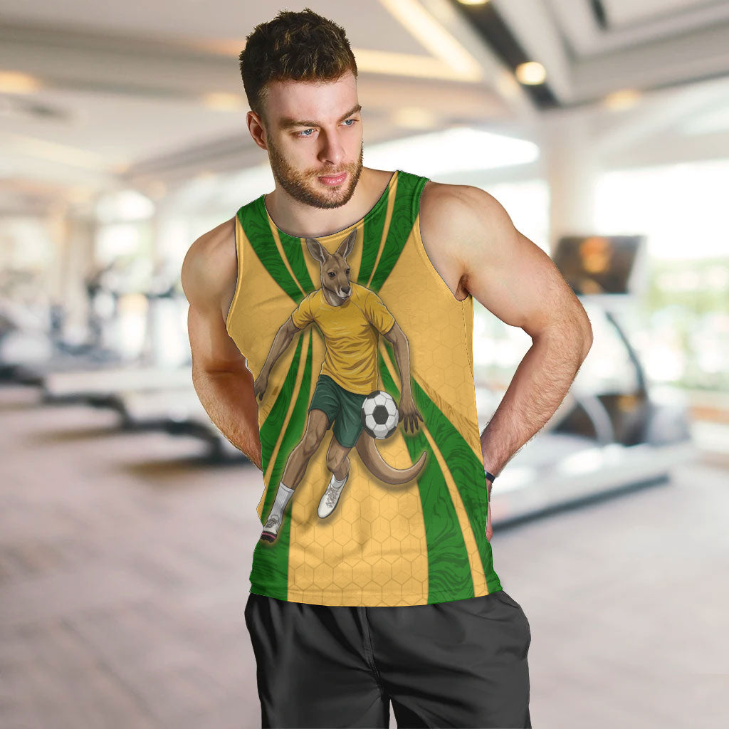 Personalized Australia Soccer Kangaroo Men Tank Top Gold Green Aussie Football Mascot Dynamic Sports Graphic