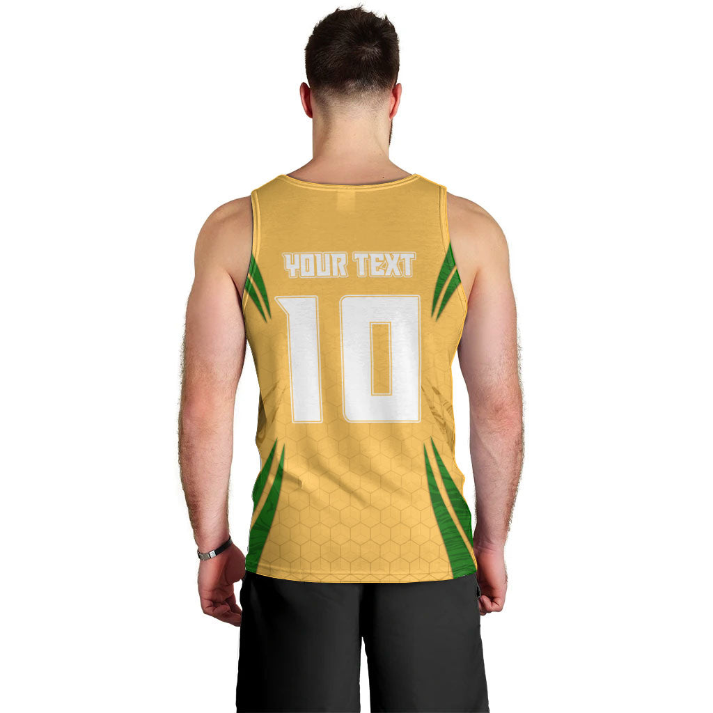 Personalized Australia Soccer Kangaroo Men Tank Top Gold Green Aussie Football Mascot Dynamic Sports Graphic