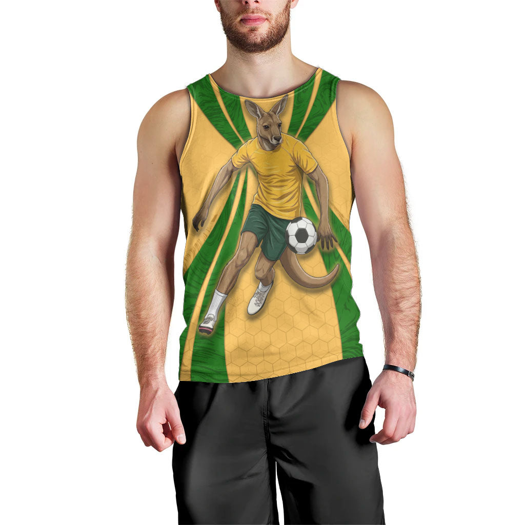 Personalized Australia Soccer Kangaroo Men Tank Top Gold Green Aussie Football Mascot Dynamic Sports Graphic