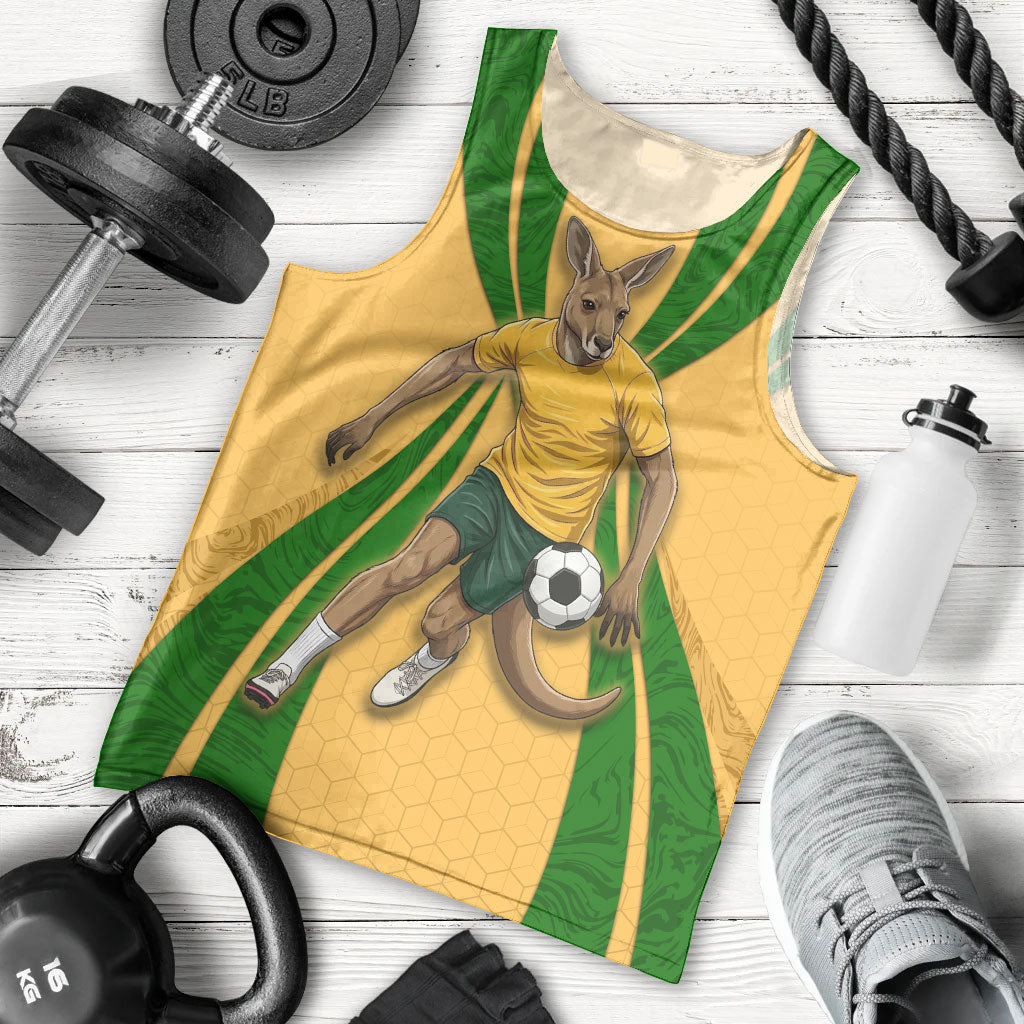 Personalized Australia Soccer Kangaroo Men Tank Top Gold Green Aussie Football Mascot Dynamic Sports Graphic