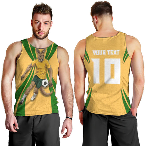 Personalized Australia Soccer Kangaroo Men Tank Top Gold Green Aussie Football Mascot Dynamic Sports Graphic