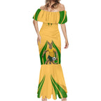 Personalized Australia Soccer Kangaroo Mermaid Dress Gold Green Aussie Football Mascot Dynamic Sports Graphic