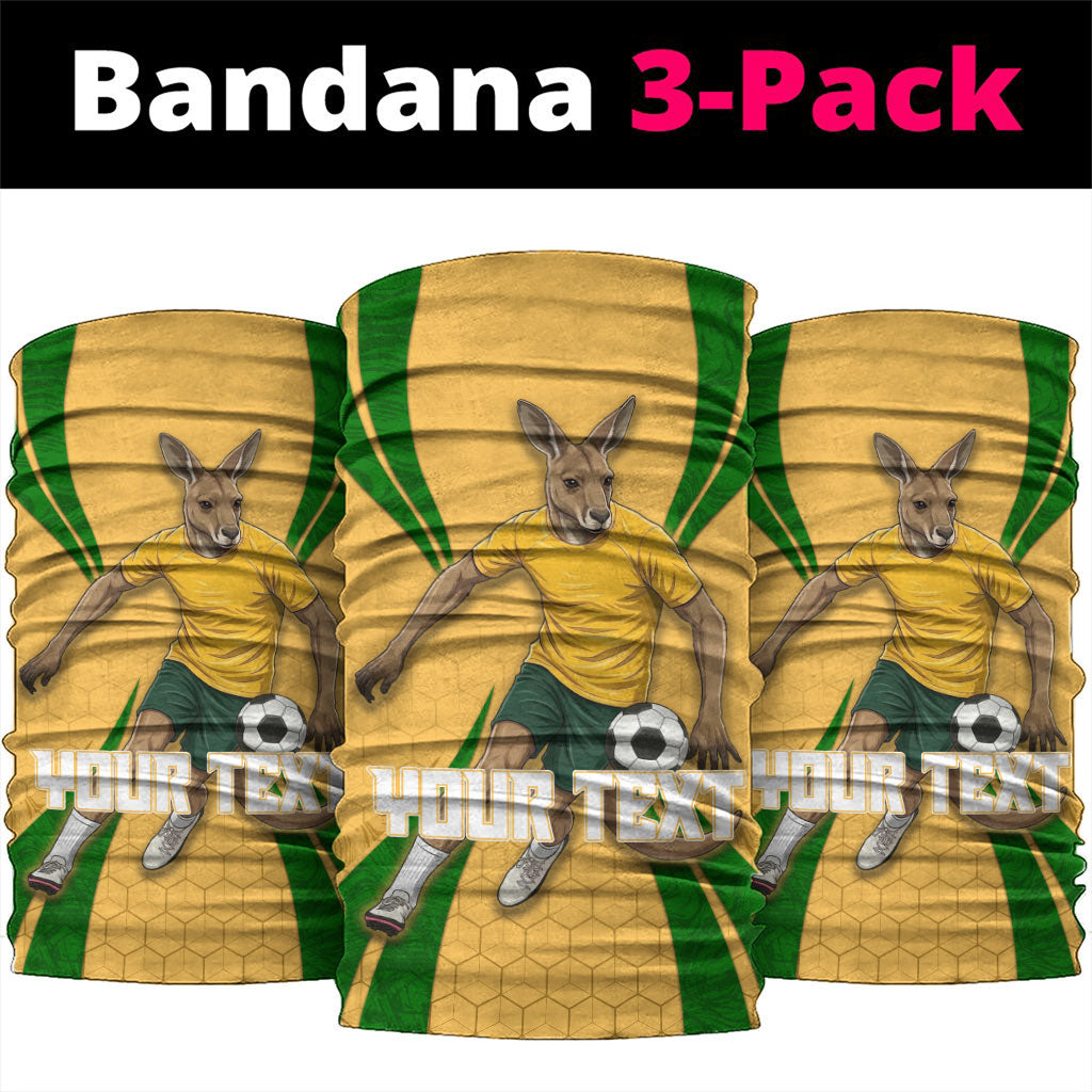 Personalized Australia Soccer Kangaroo Neck Gaiter Gold Green Aussie Football Mascot Dynamic Sports Graphic