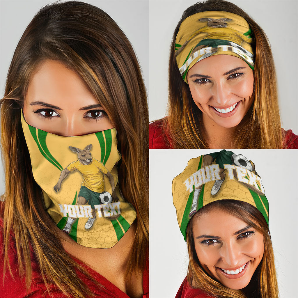Personalized Australia Soccer Kangaroo Neck Gaiter Gold Green Aussie Football Mascot Dynamic Sports Graphic