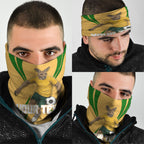 Personalized Australia Soccer Kangaroo Neck Gaiter Gold Green Aussie Football Mascot Dynamic Sports Graphic