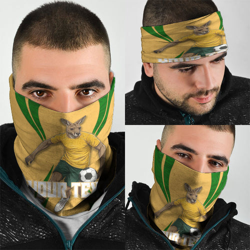 Personalized Australia Soccer Kangaroo Neck Gaiter Gold Green Aussie Football Mascot Dynamic Sports Graphic