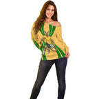 Personalized Australia Soccer Kangaroo Off Shoulder Sweater Gold Green Aussie Football Mascot Dynamic Sports Graphic