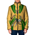Personalized Australia Soccer Kangaroo Padded Jacket Gold Green Aussie Football Mascot Dynamic Sports Graphic