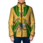 Personalized Australia Soccer Kangaroo Padded Jacket Gold Green Aussie Football Mascot Dynamic Sports Graphic