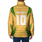 Personalized Australia Soccer Kangaroo Padded Jacket Gold Green Aussie Football Mascot Dynamic Sports Graphic