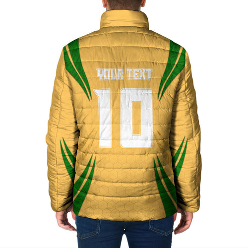 Personalized Australia Soccer Kangaroo Padded Jacket Gold Green Aussie Football Mascot Dynamic Sports Graphic