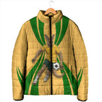 Personalized Australia Soccer Kangaroo Padded Jacket Gold Green Aussie Football Mascot Dynamic Sports Graphic