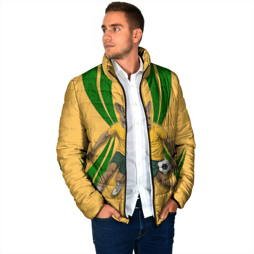 Personalized Australia Soccer Kangaroo Padded Jacket Gold Green Aussie Football Mascot Dynamic Sports Graphic