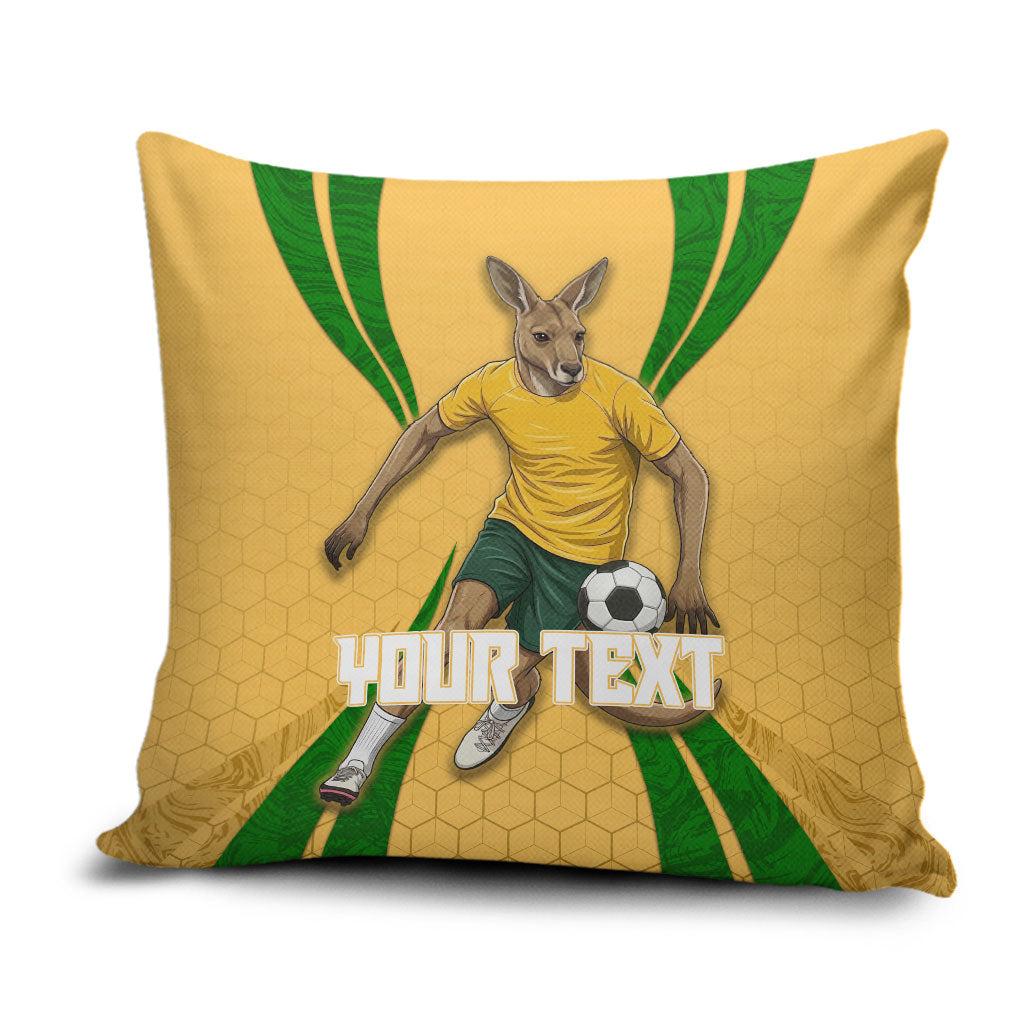 Personalized Australia Soccer Kangaroo Pillow Cover Gold Green Aussie Football Mascot Dynamic Sports Graphic