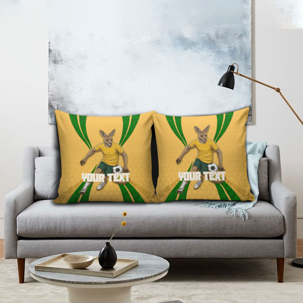Personalized Australia Soccer Kangaroo Pillow Cover Gold Green Aussie Football Mascot Dynamic Sports Graphic