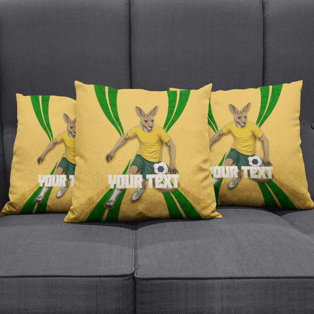 Personalized Australia Soccer Kangaroo Pillow Cover Gold Green Aussie Football Mascot Dynamic Sports Graphic