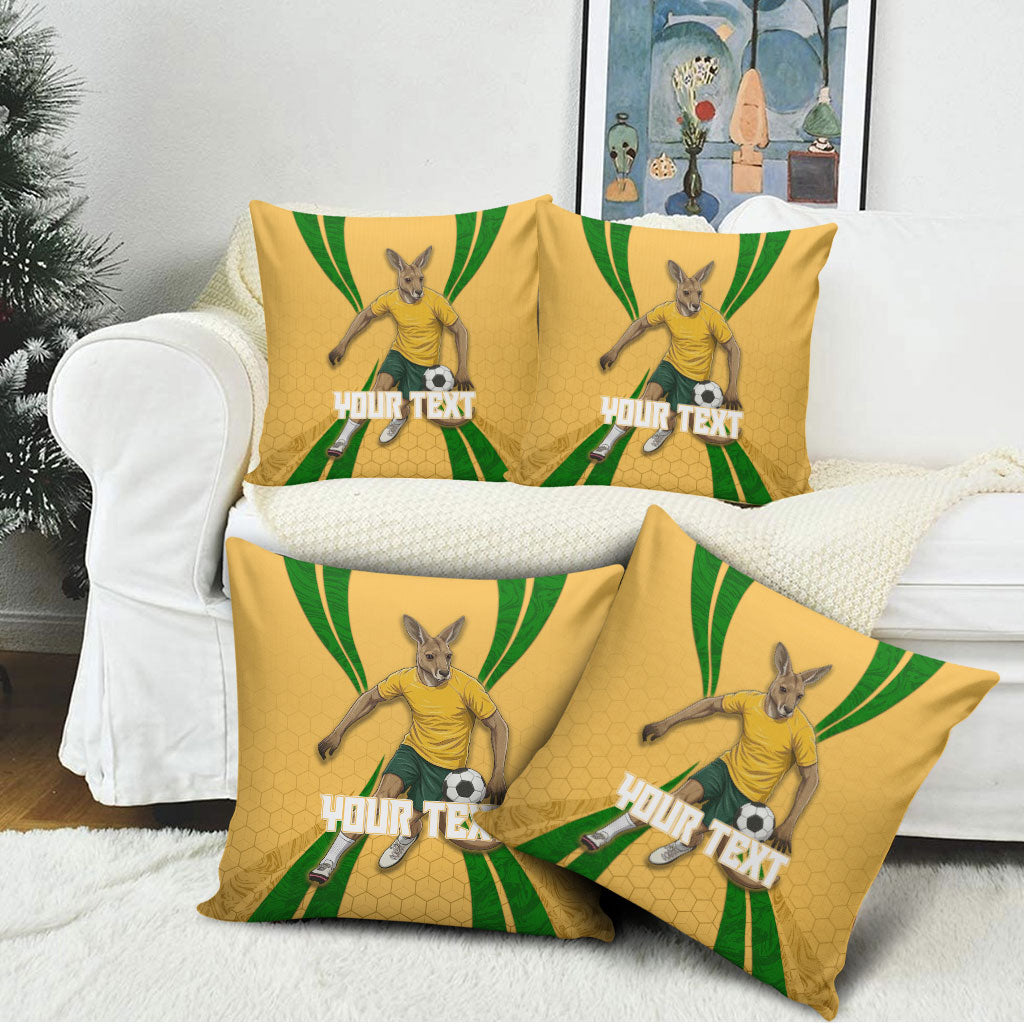 Personalized Australia Soccer Kangaroo Pillow Cover Gold Green Aussie Football Mascot Dynamic Sports Graphic