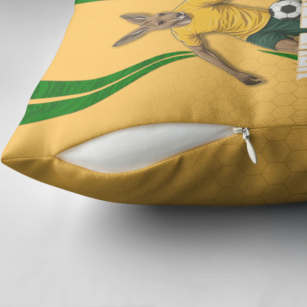 Personalized Australia Soccer Kangaroo Pillow Cover Gold Green Aussie Football Mascot Dynamic Sports Graphic