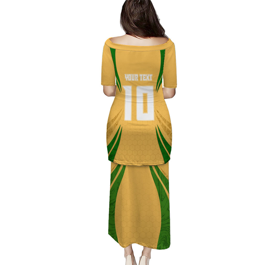 Personalized Australia Soccer Kangaroo Puletasi Gold Green Aussie Football Mascot Dynamic Sports Graphic