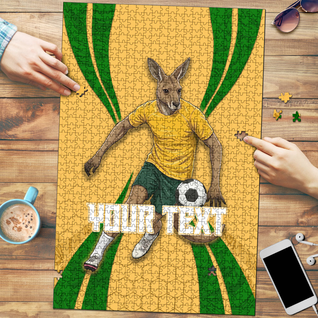 Personalized Australia Soccer Kangaroo Puzzle Gold Green Aussie Football Mascot Dynamic Sports Graphic