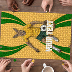 Personalized Australia Soccer Kangaroo Puzzle Gold Green Aussie Football Mascot Dynamic Sports Graphic