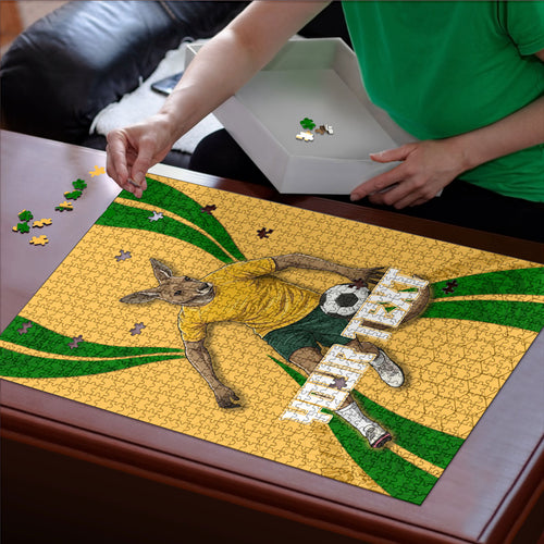 Personalized Australia Soccer Kangaroo Puzzle Gold Green Aussie Football Mascot Dynamic Sports Graphic