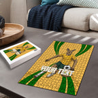 Personalized Australia Soccer Kangaroo Puzzle Gold Green Aussie Football Mascot Dynamic Sports Graphic