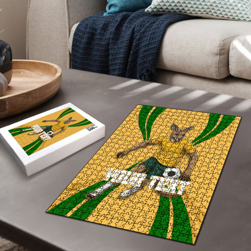 Personalized Australia Soccer Kangaroo Puzzle Gold Green Aussie Football Mascot Dynamic Sports Graphic