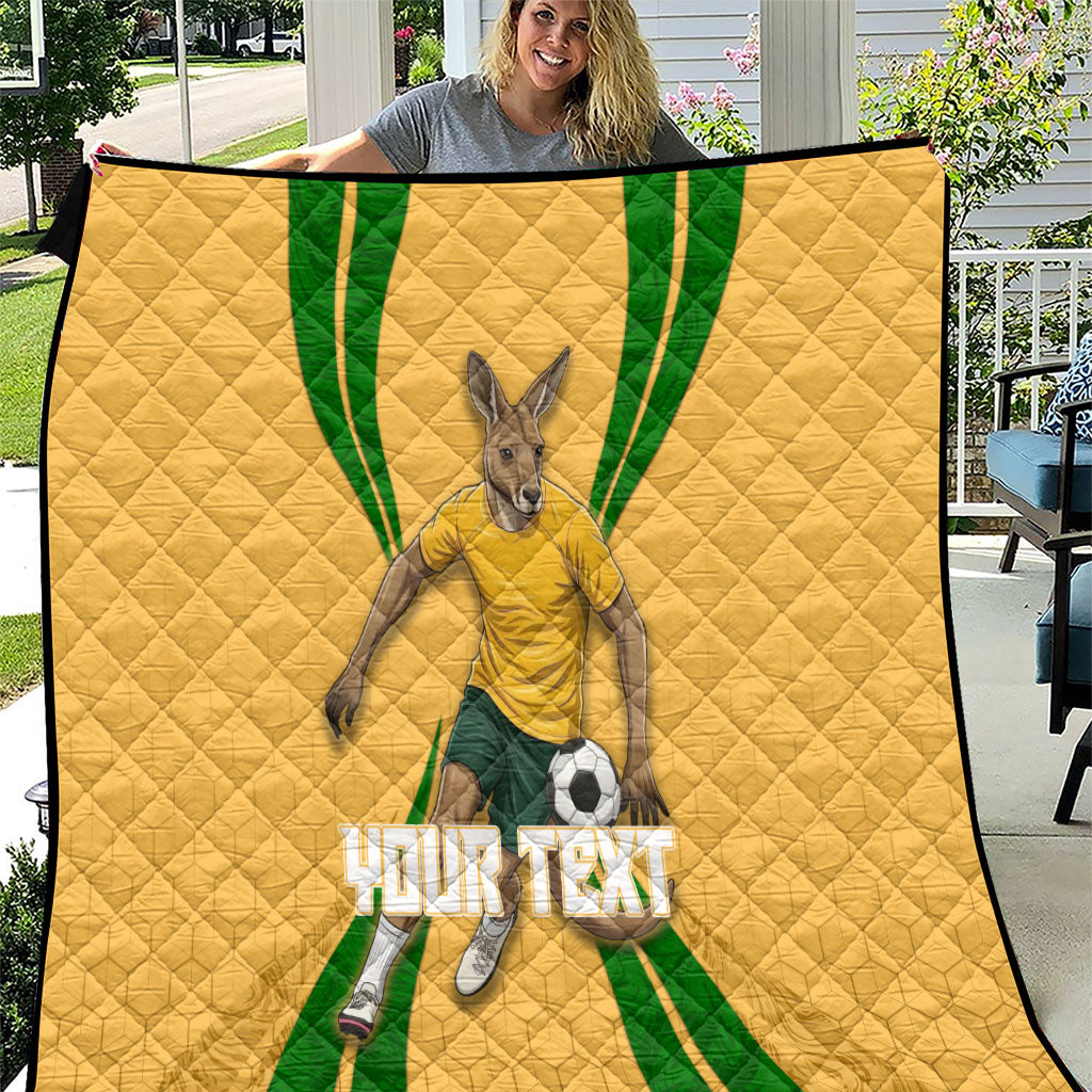 Personalized Australia Soccer Kangaroo Quilt Gold Green Aussie Football Mascot Dynamic Sports Graphic